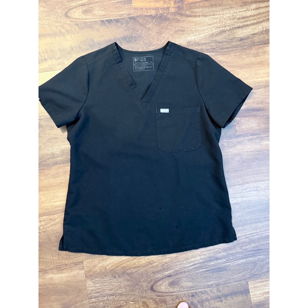 FIGS Technical Collection Black V-Neck Scrub Top Single Pocket Mens Size M